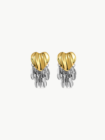 Dual-Tone Ruffled Heart Drop Earrings MOSSETTA Jewelry