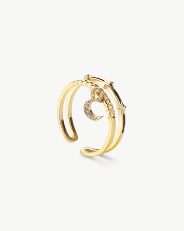 Celestial Moon Layered Open Ring MOSSETTA Jewelry