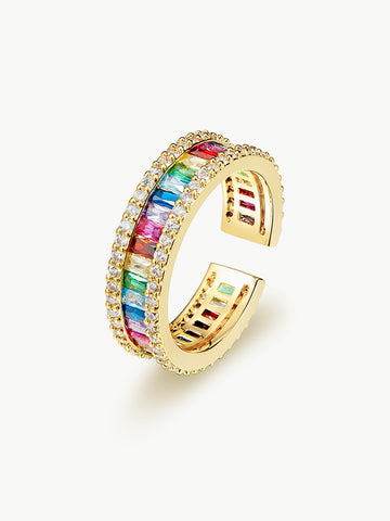 Rainbow Zircon Gold Cuff Ring MOSSETTA Jewelry