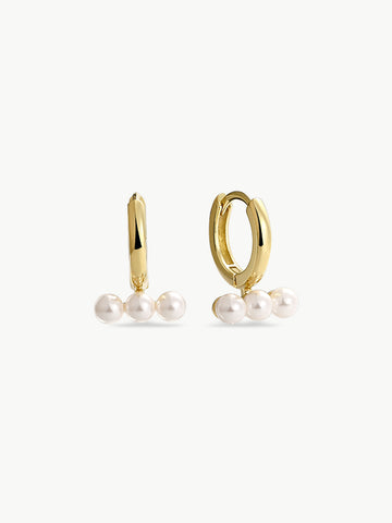 Tri-Pearl Huggie Hoops MOSSETTA Jewelry