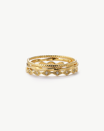 Rhombus Wave Trio Ring Set MOSSETTA Jewelry