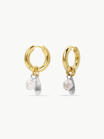 Duo-Tone Pearl Drop Hoop Earrings MOSSETTA Jewelry