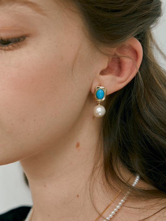 Turquoise Pearl Drop Earrings  MOSSETTA Jewelry