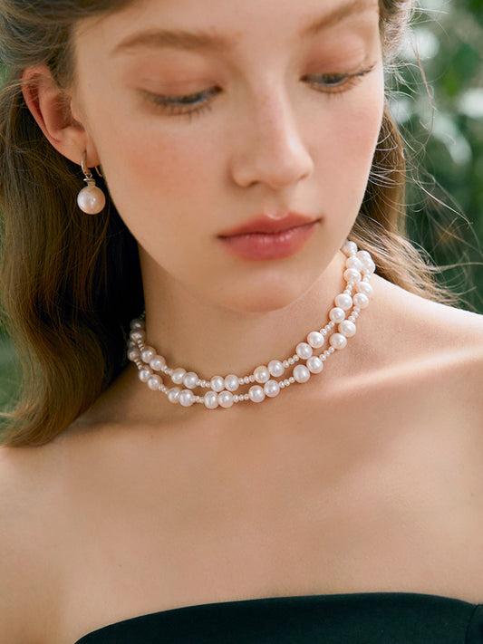 Duo Pearl Cascade necklace MOSSETTA Jewelry