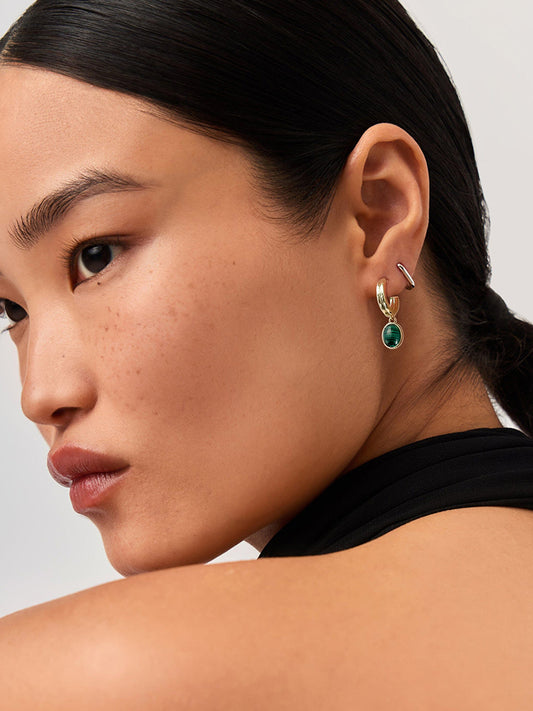 Oval Malachite Charm Hoop Earrings MOSSETTA Jewelry