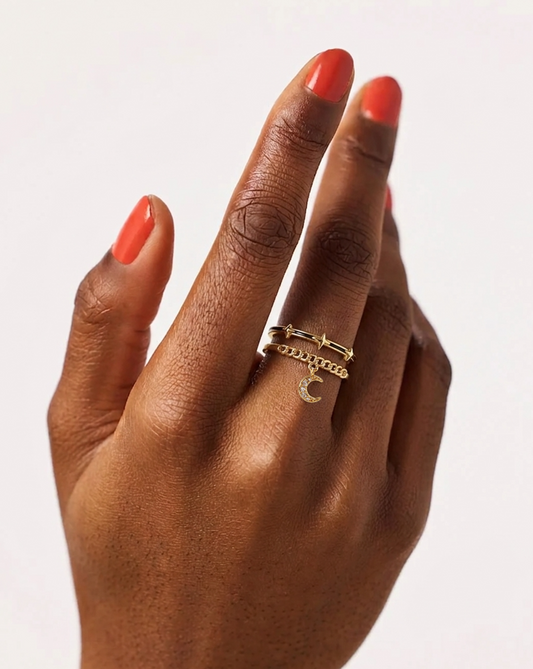Celestial Moon Layered Open Ring MOSSETTA Jewelry