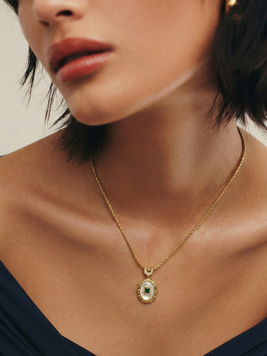 Lucky Glow Oval Charm Necklace MOSSETTA Jewelry