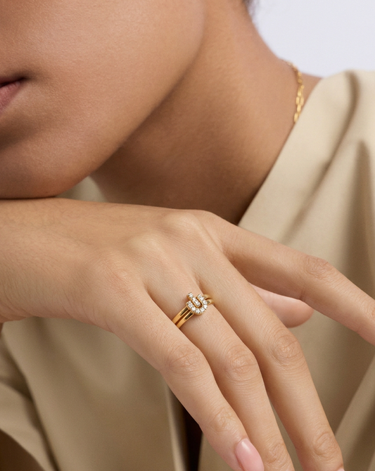 Heart & Initial Trio Ring Set MOSSETTA Jewelry