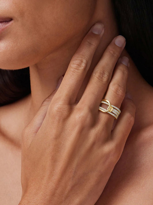 Knot & Sparkle Gold Cuff Ring MOSSETTA Jewelry