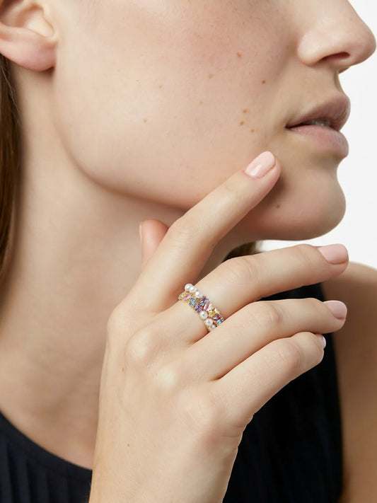 Pastel Zircon Pearl Ring MOSSETTA Jewelry
