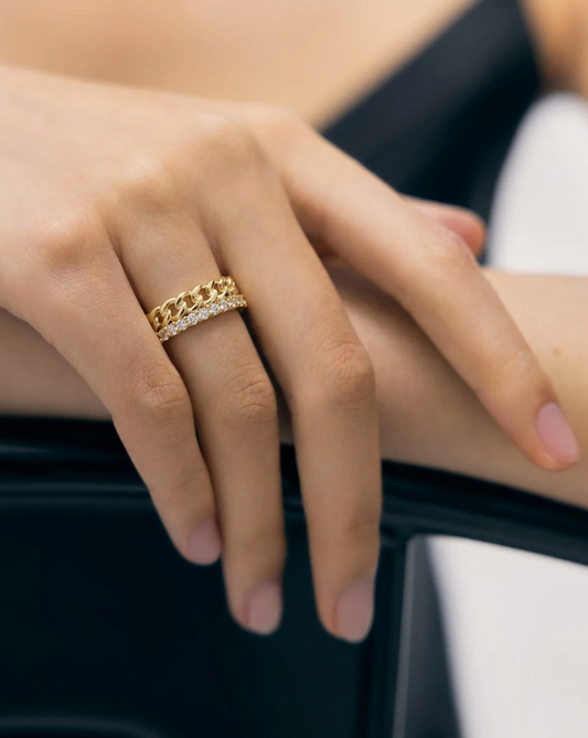 Dual Chain Sparkle Open Ring MOSSETTA Jewelry