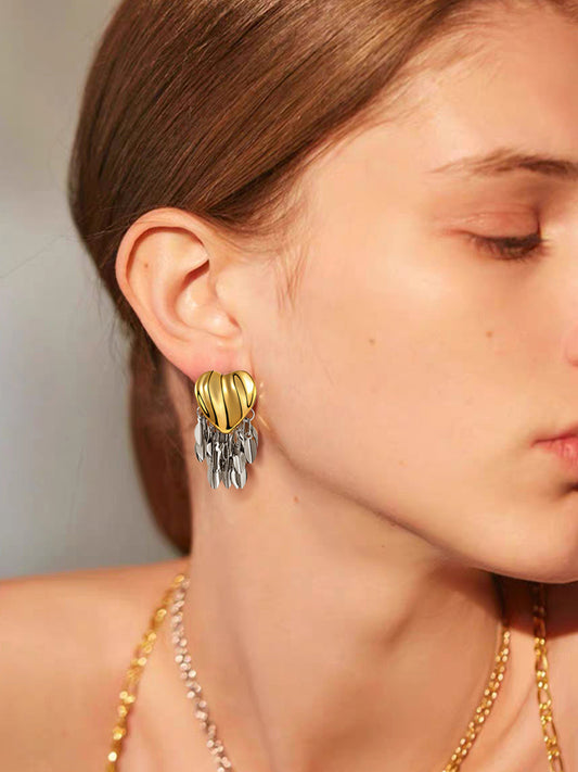 Dual-Tone Ruffled Heart Drop Earrings MOSSETTA Jewelry