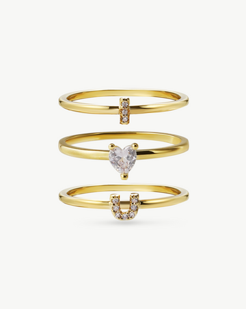 Heart & Initial Trio Ring Set MOSSETTA Jewelry
